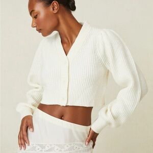 LoveShackFancy Avignon V-Neck Crop Cardigan in light purple